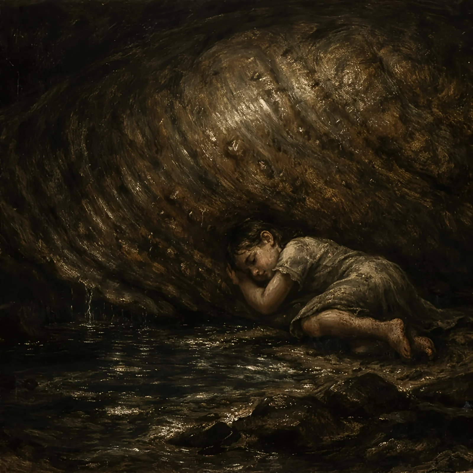 Mūtha sleeping against the Turtle&rsquo;s skin.